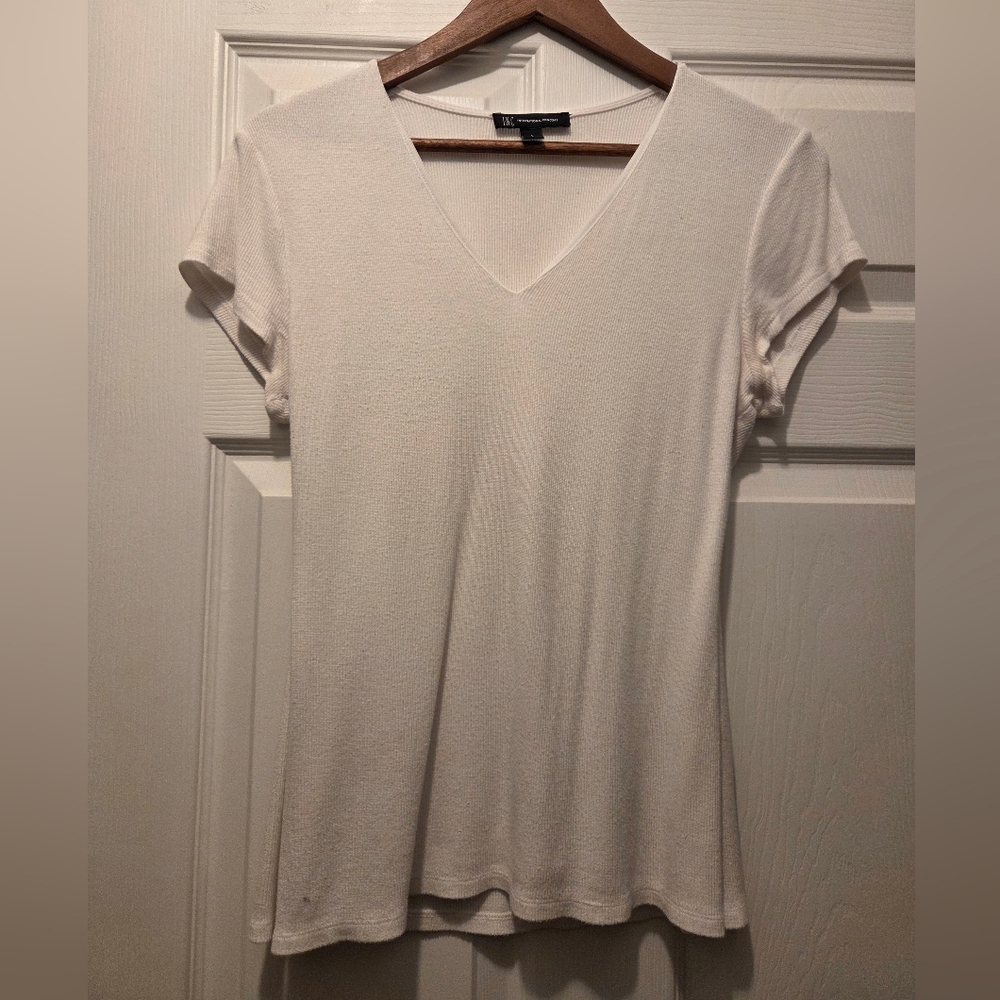 INC White V-Neck Short Sleeve Tee